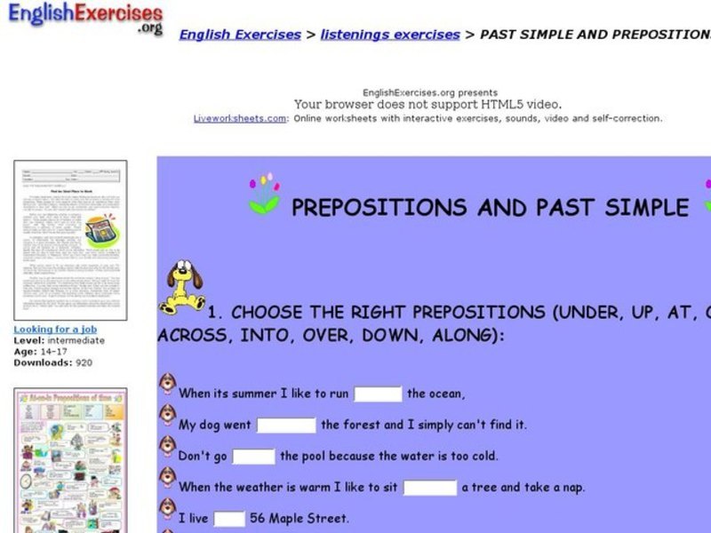 Past Simple and Prepositions Interactive