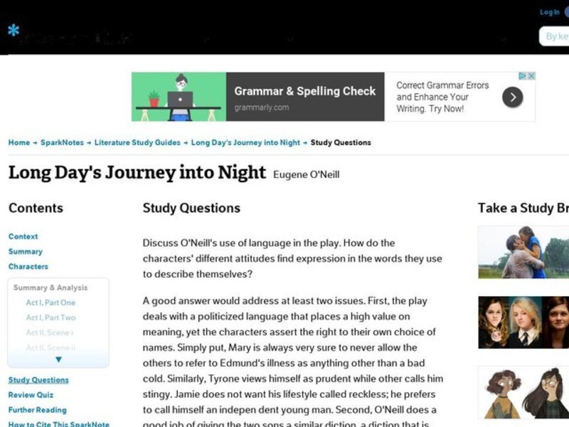 Long Day's Journey into Night by Eugene O'Neill: Study Guide - Mini Essays Study Guide