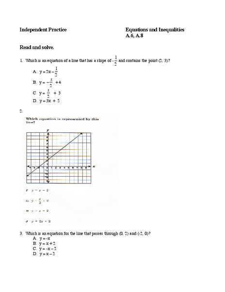Equations and Inequalities Worksheet