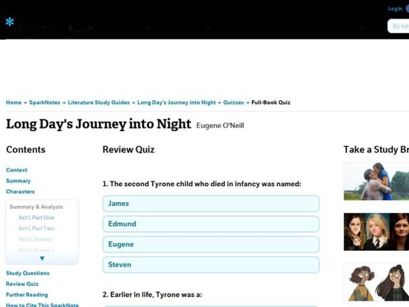 Long Day's Journey into Night Review Quiz Interactive