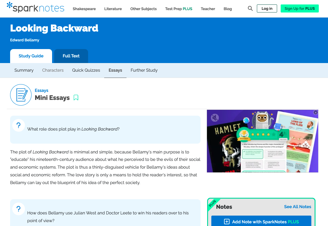 Looking Backward by Edward Bellamy: Study Guide - Essays Study Guide