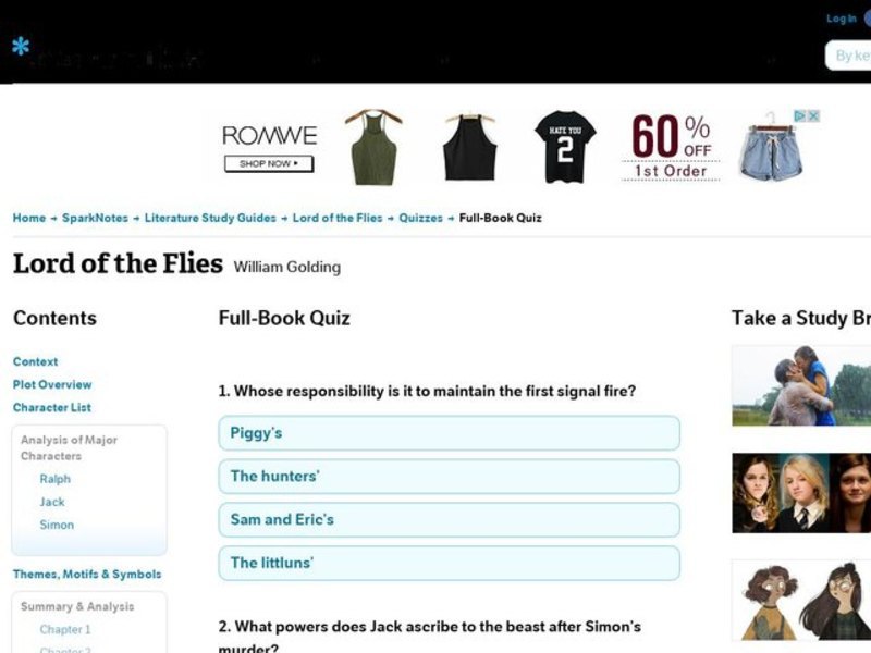 Lord of the Flies Quiz Interactive