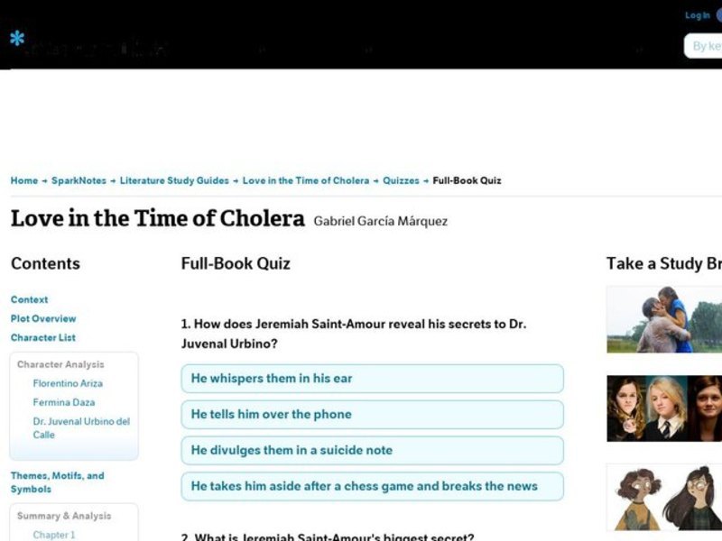 Love in the Time of Cholera Quiz Interactive