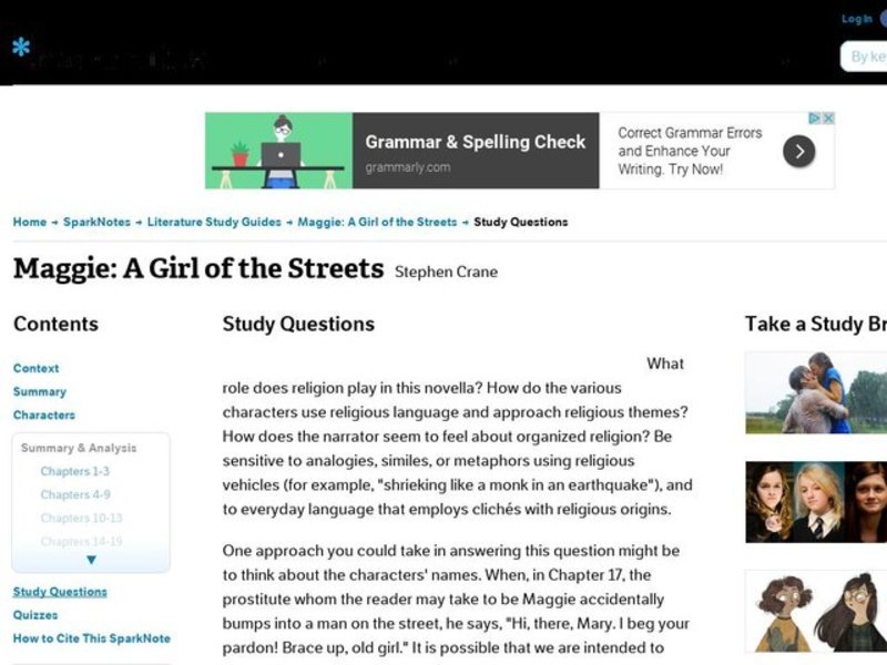 Maggie: A Girl of the Streets by Stephen Crane: Study Guide - Mini Essays Study Guide