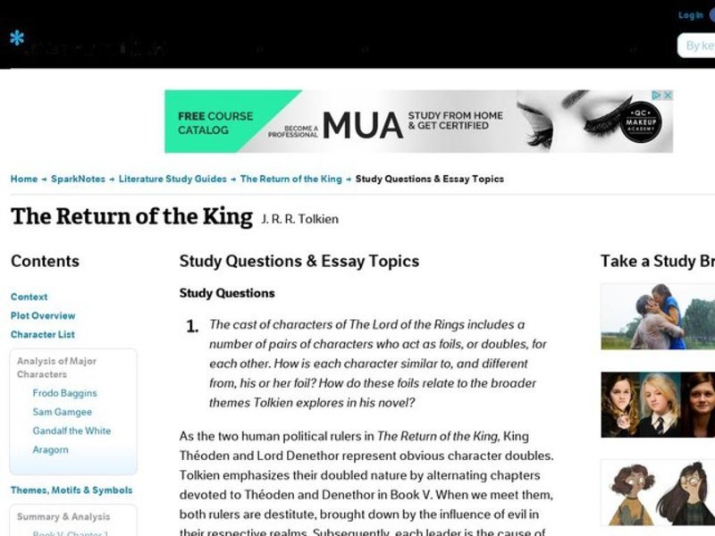 The Return of the King by J. R. R. Tolkien: Study Guide - Mini Essays Study Guide