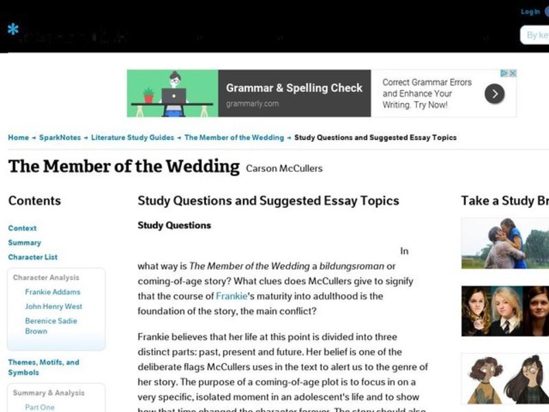 The Member of the Wedding by Carson McCullers: Study Guide - Mini Essays Study Guide