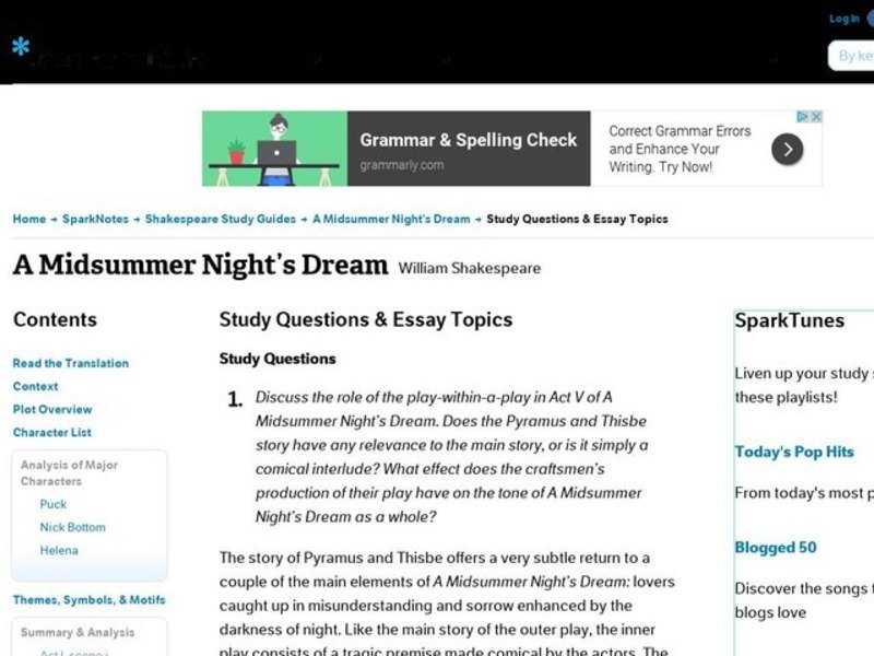 A Midsummer Night’s Dream by William Shakespeare: Study Guide - Mini Essays Study Guide