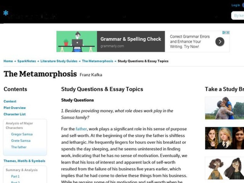 The Metamorphosis by Franz Kafka: Study Guide - Mini Essays Study Guide