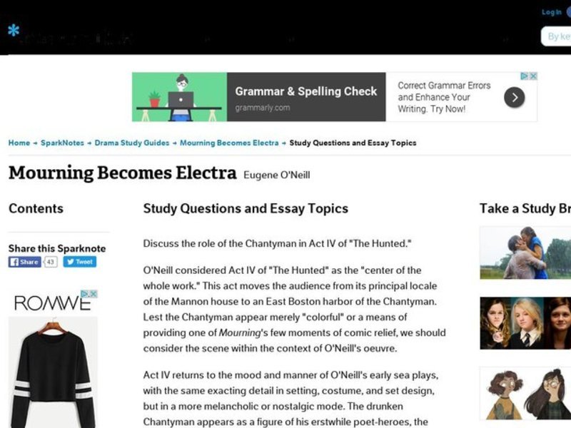 Mourning Becomes Electra by Eugene O'Neill: Study Guide - Mini Essays Study Guide