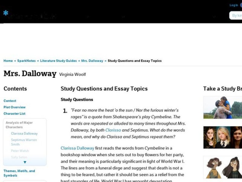 Mrs. Dalloway by Virginia Woolf: Study Guide - Mini Essays Study Guide