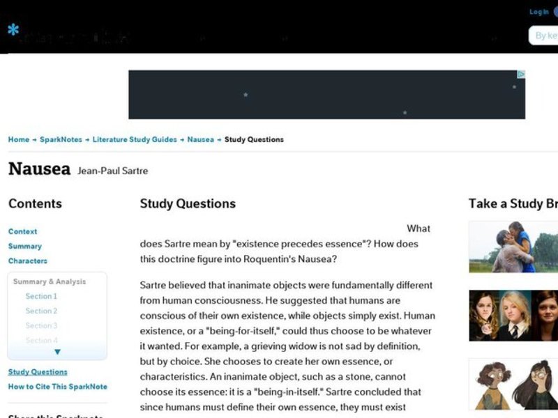 Nausea by Jean-Paul Sartre: Study Guide - Mini Essays Study Guide