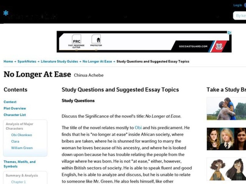 No Longer At Ease by Chinua Achebe: Study Guide - Mini Essays Study Guide