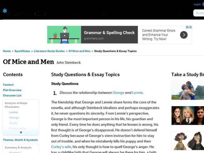 Of Mice and Men by John Steinbeck: Study Guide - Mini Essays Study Guide