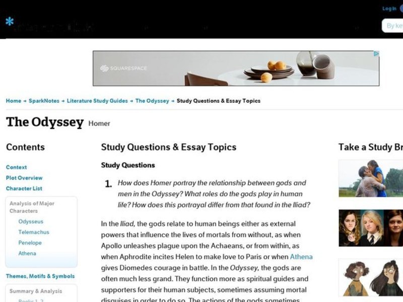 The Odyssey by Homer: Study Guide - Mini Essays Study Guide