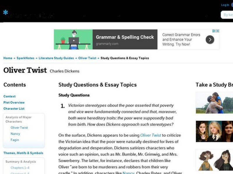 Oliver Twist by Charles Dickens: Study Guide - Mini Essays Study Guide