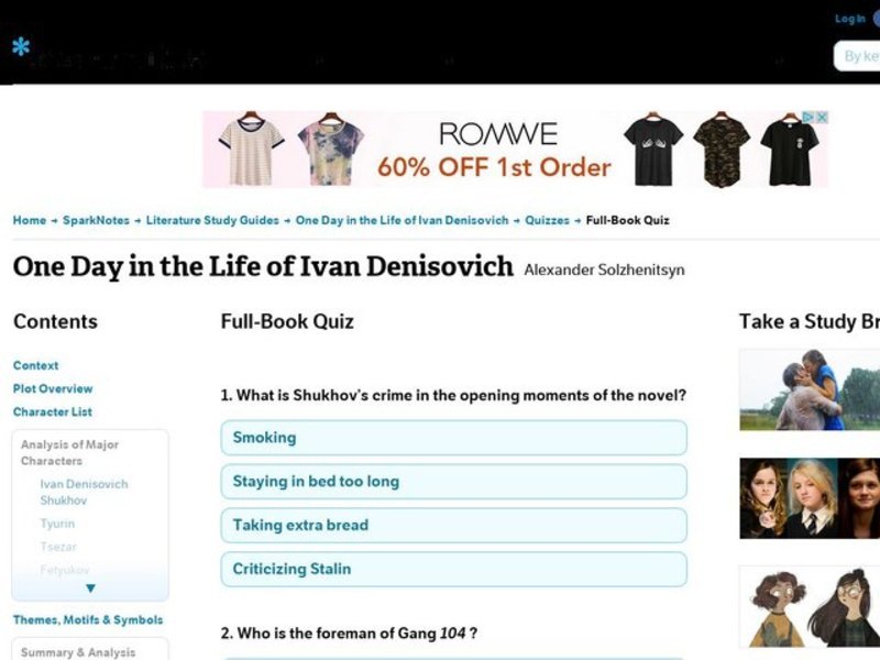 One Day in the Life of Ivan Denisovich Quiz Interactive