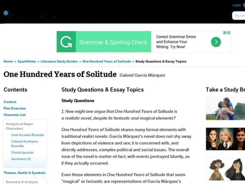 One Hundred Years of Solitude by Gabriel García Márquez: Study Guide - Mini Essays Study Guide