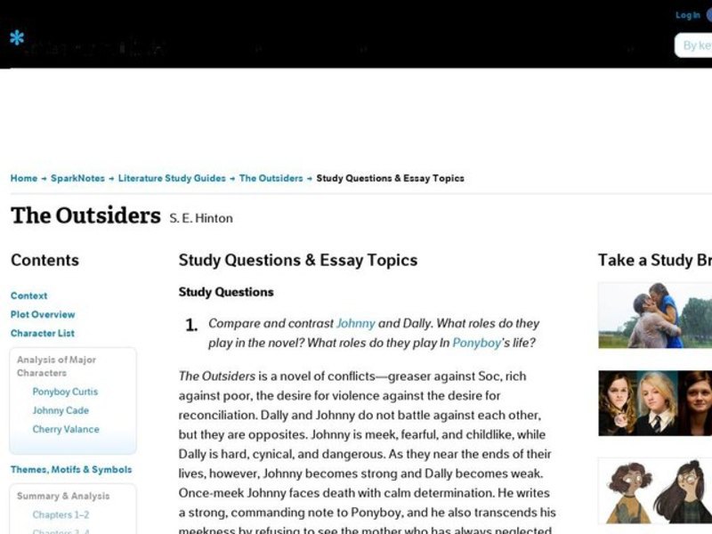 The Outsiders by S. E. Hinton: Study Guide - Mini Essays Study Guide