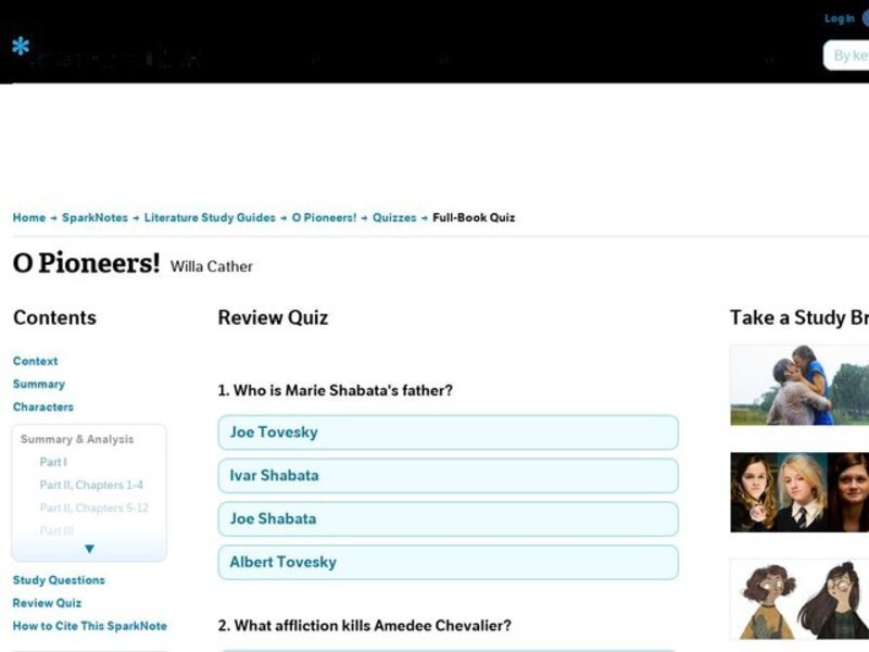 O Pioneers! Quiz Interactive
