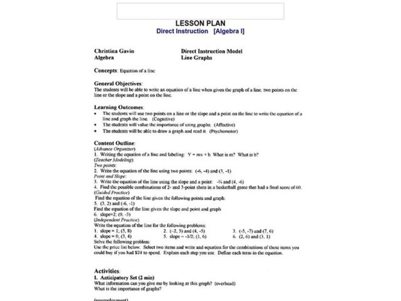 Equations of a Line Lesson Plan