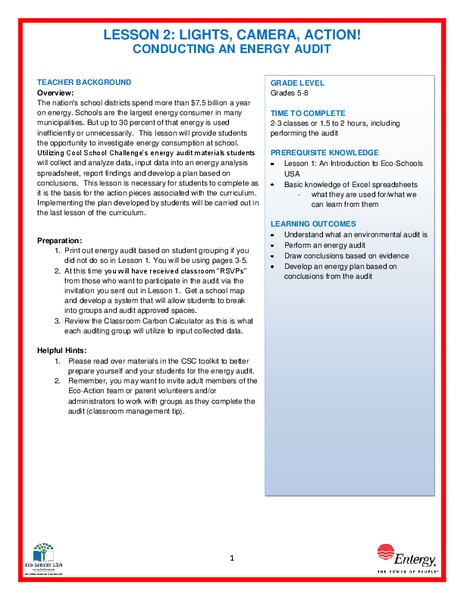 Lights, Camera, Action! Conducting an Energy Audit Lesson Plan