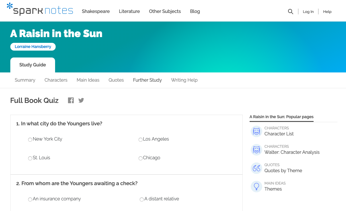 A Raisin in the Sun Quiz Interactive