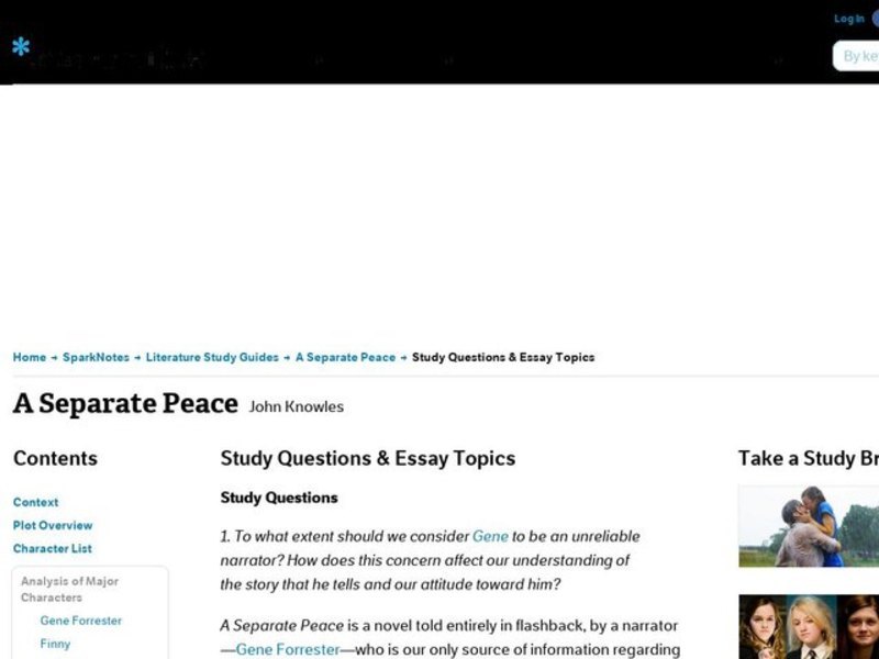 A Separate Peace by John Knowles: Study Guide - Mini Essays Study Guide