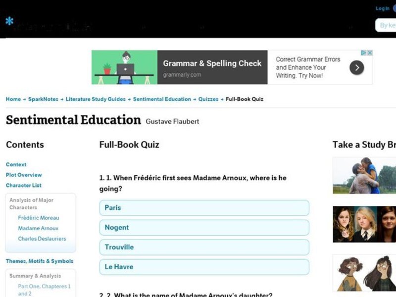 Sentimental Education Quiz Interactive