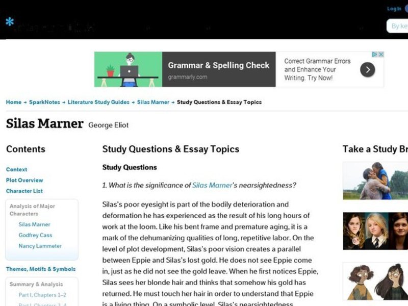 Silas Marner by George Eliot: Study Guide - Mini Essays Study Guide