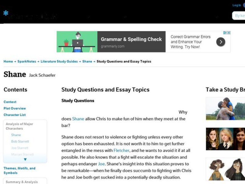 Shane by Jack Schaefer: Study Guide - Mini Essays Study Guide