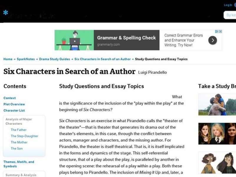 Six Characters in Search of an Author by Luigi Pirandello: Study Guide - Mini Essays Study Guide