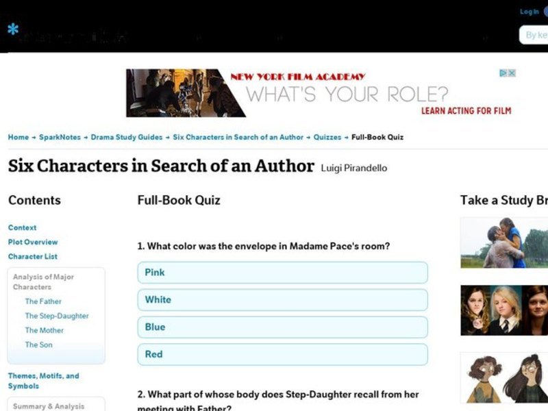 Six Characters in Search of an Author Quiz Interactive