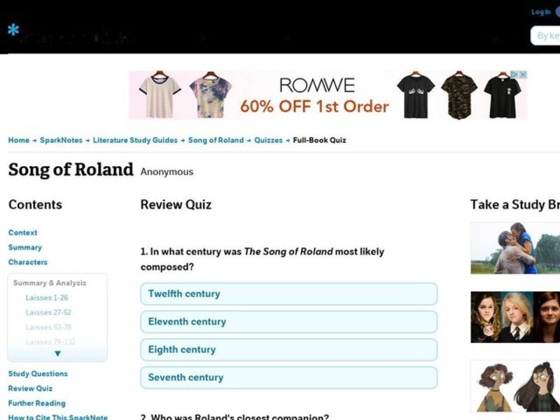 Song of Roland Review Quiz Interactive