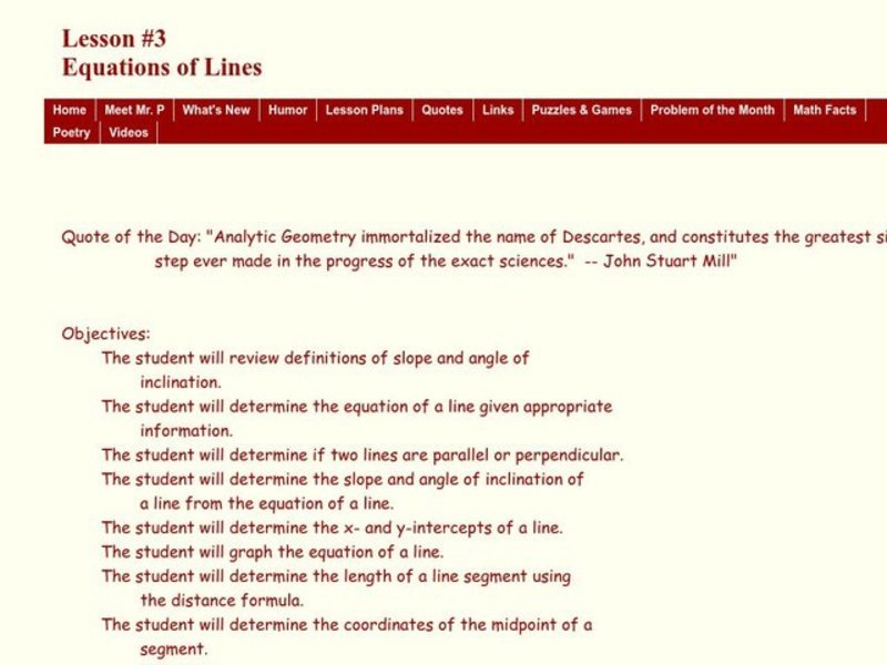 Equations of Lines Lesson Plan