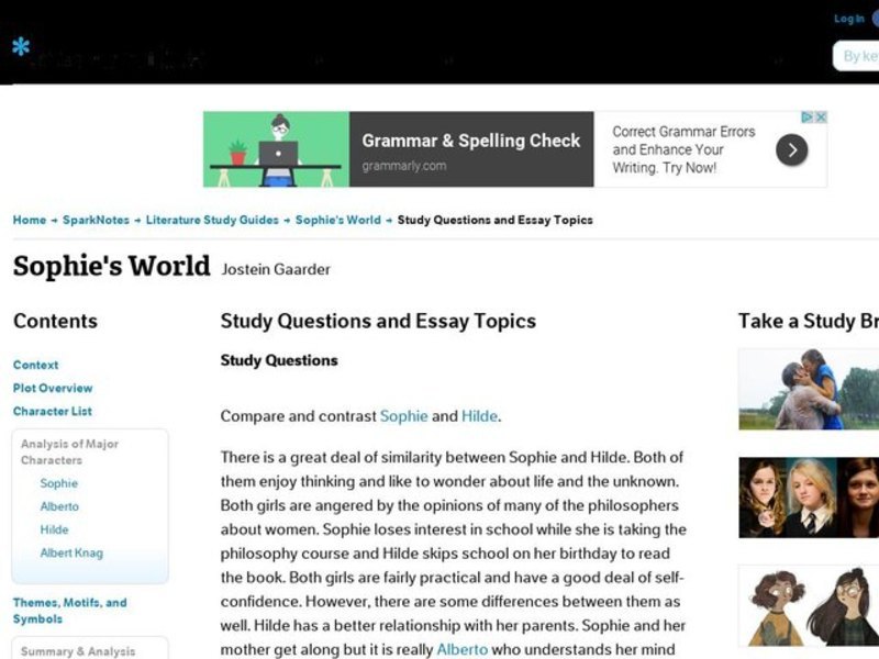 Sophie's World by Jostein Gaarder: Study Guide - Mini Essays Study Guide