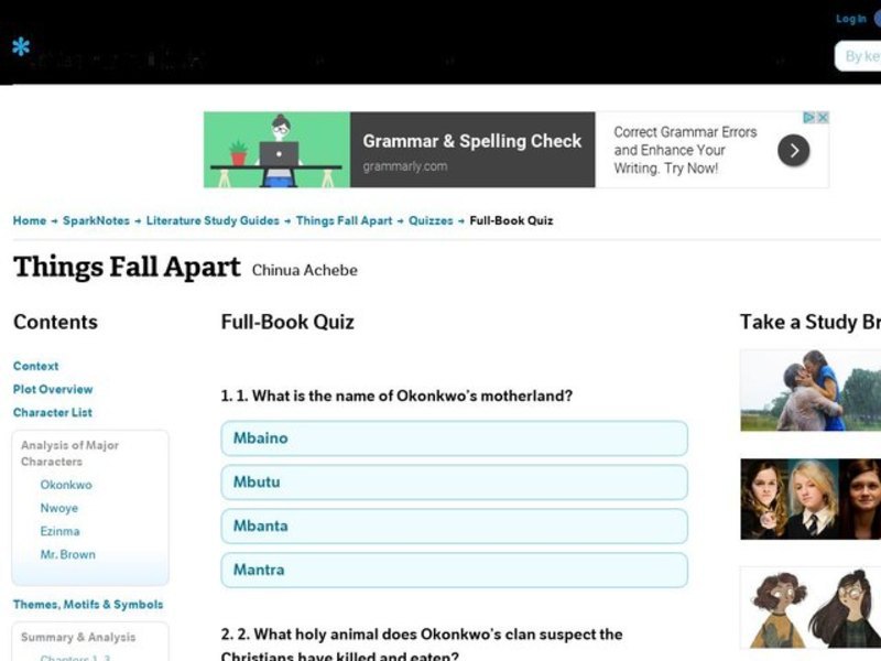 Things Fall Apart Quiz Interactive