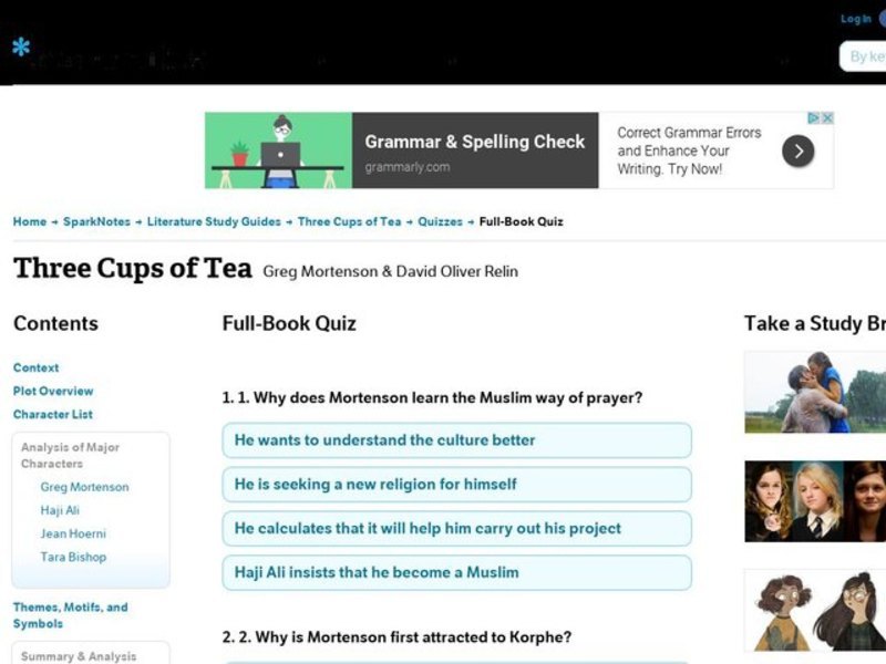 Three Cups of Tea Quiz Interactive