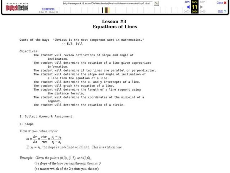Equations of Lines Lesson Plan