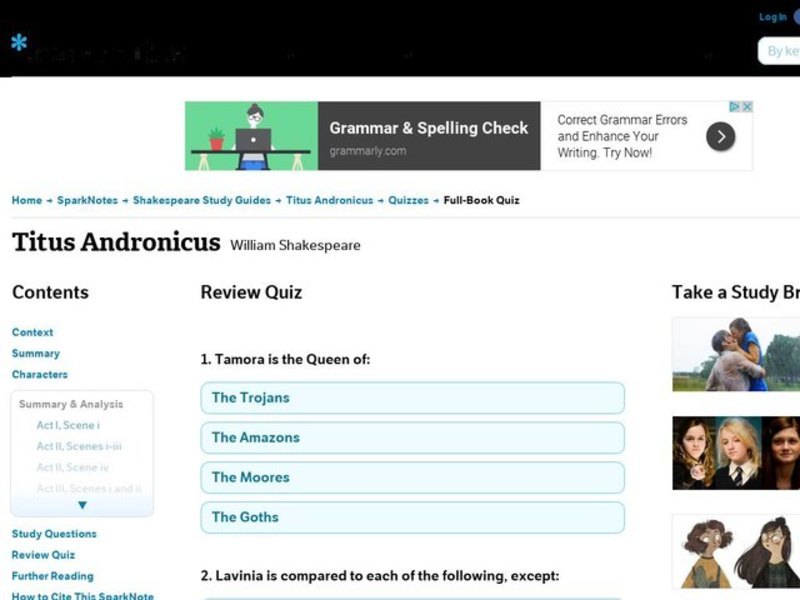 Titus Andronicus Review Quiz Interactive