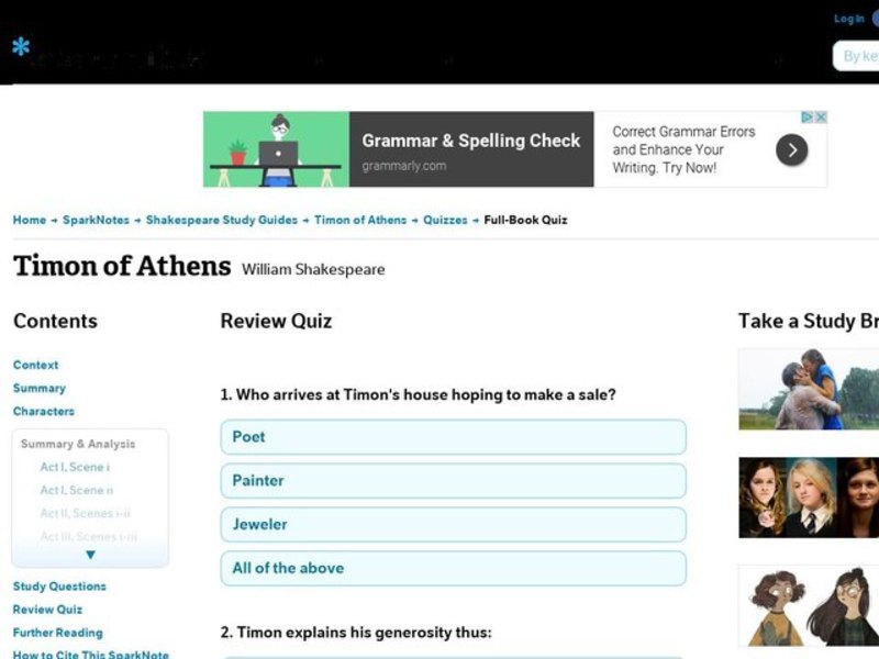 Timon of Athens Review Quiz Interactive