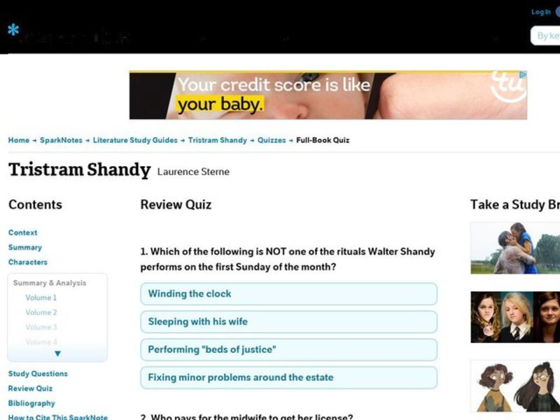 Tristram Shandy Review Quiz Interactive