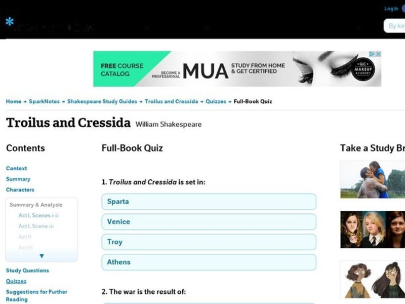 Troilus and Cressida Quiz Interactive