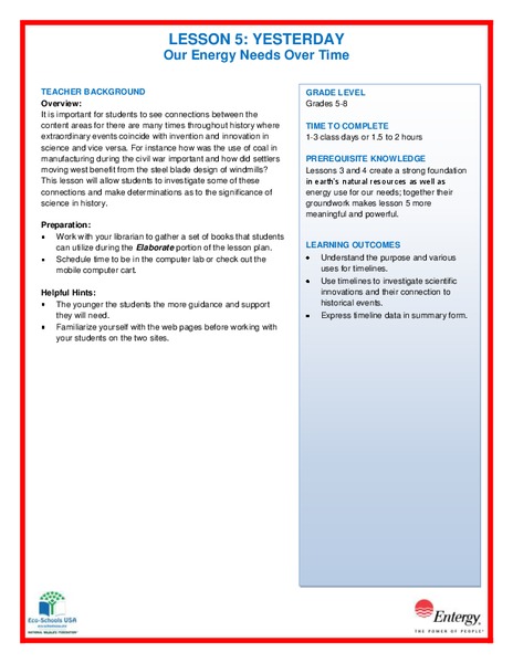 Yesterday: Our Energy Needs Over Time Lesson Plan