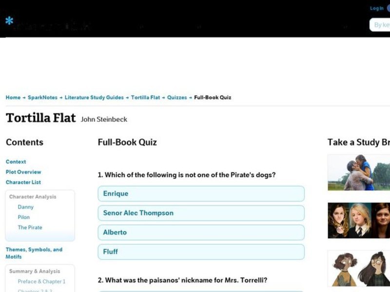 Tortilla Flat Quiz Interactive