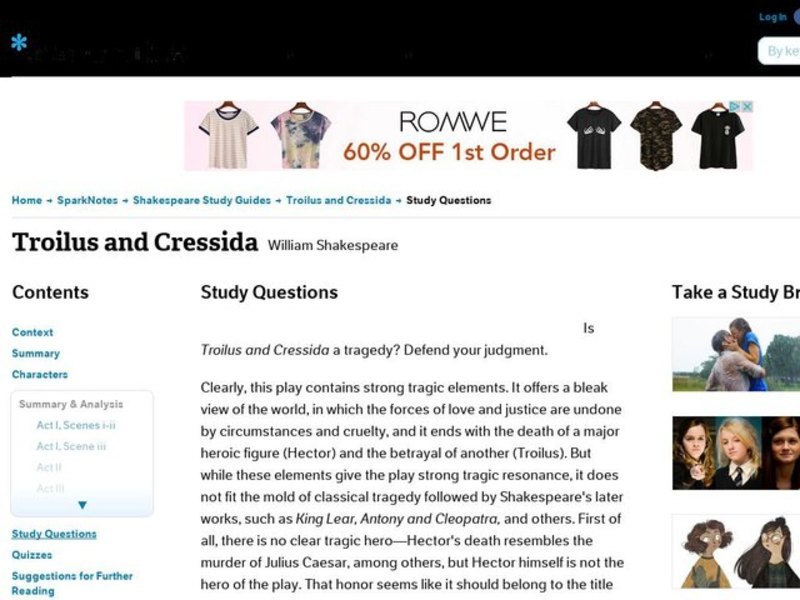 Troilus and Cressida by William Shakespeare: Study Guide - Mini Essays Study Guide