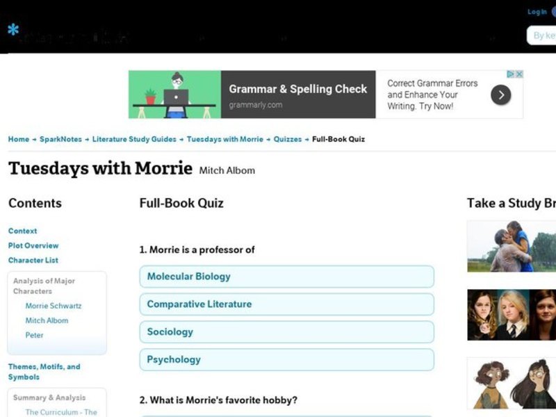 Tuesdays with Morrie Quiz Interactive