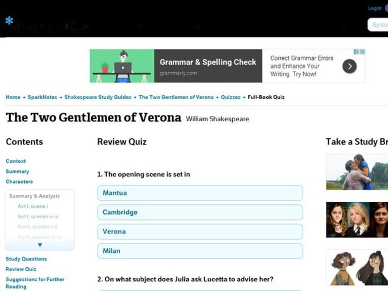 The Two Gentlemen of Verona Review Quiz Interactive