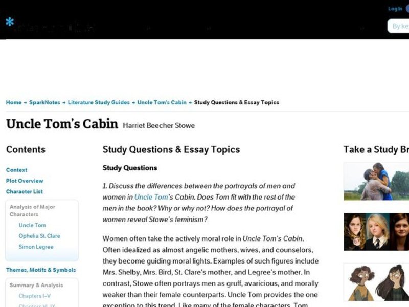 Uncle Tom’s Cabin by Harriet Beecher Stowe: Study Guide - Mini Essays Study Guide