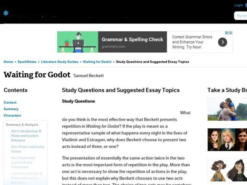 Waiting for Godot by Samuel Beckett: Study Guide - Mini Essays Study Guide