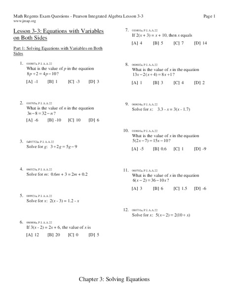 Equations with Variables on Both Sides Worksheet